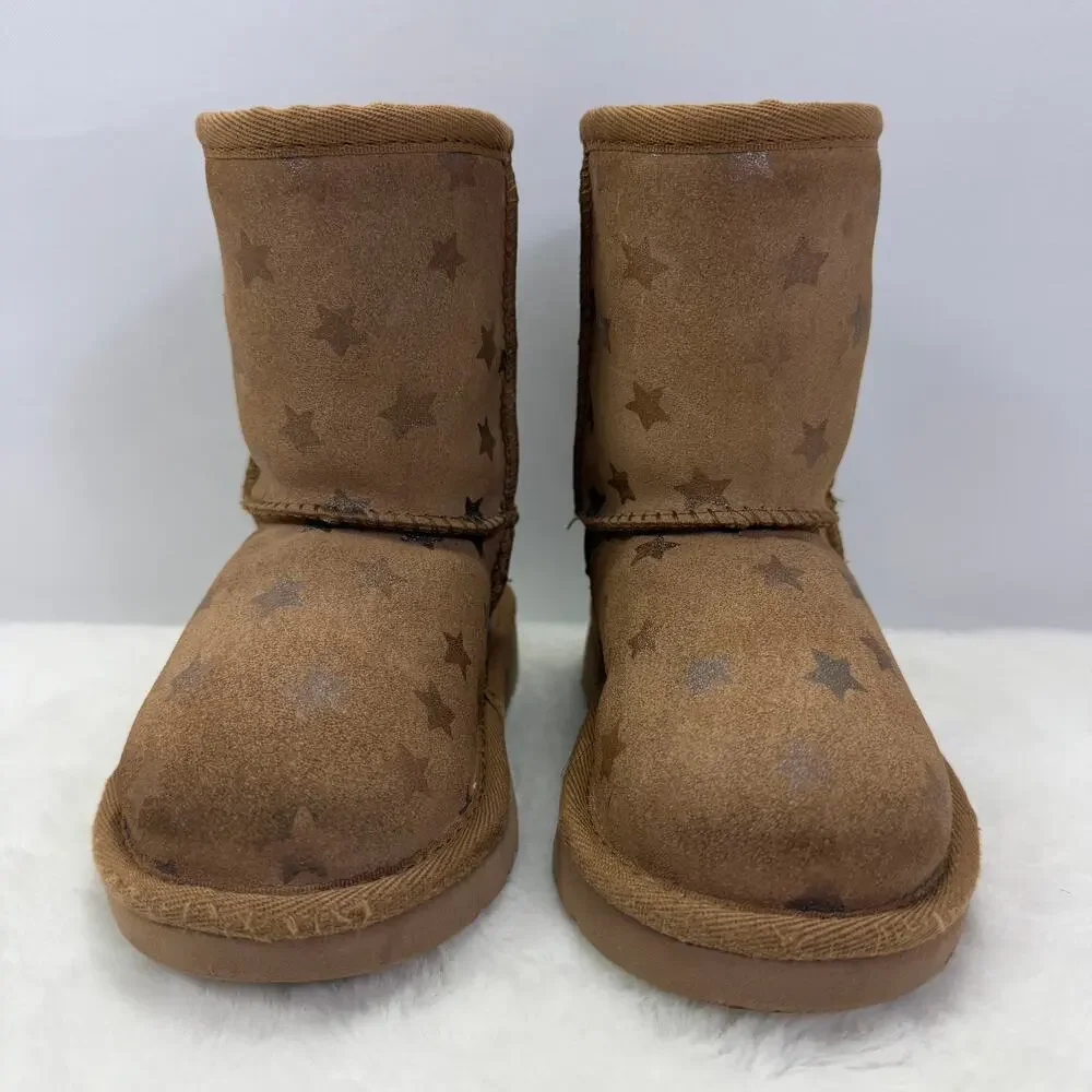UGG Kids Classic Short II Stars Brown Suede Shearling Winter Boots Size 7